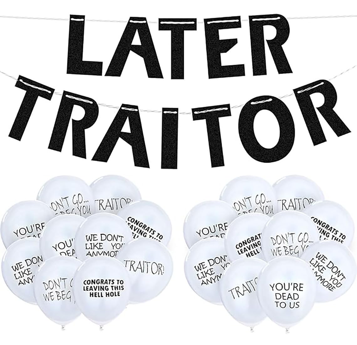 21 PCS Goodbye Party Decorations Later Traitor Banner with Office Leaver Funny Balloons for Going Away Farewell Retirement Job Change Relocation Quitting Party Decoration Black