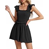 ROYLAMP Women's Summer Casual Loose Short Jumpsuit Ruffle Shoulder Square Neck Romper Elegant Beach Outfits with Pockets