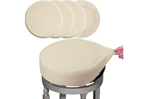 BUYUE 4 Pcs Bar Stool Covers, Luxury Fabric Dia.16-18" Round Stretchy Crease-Resistant Washable Jacquard Dustproof Stool Seat Slipcover, L-Beige-Set of 4