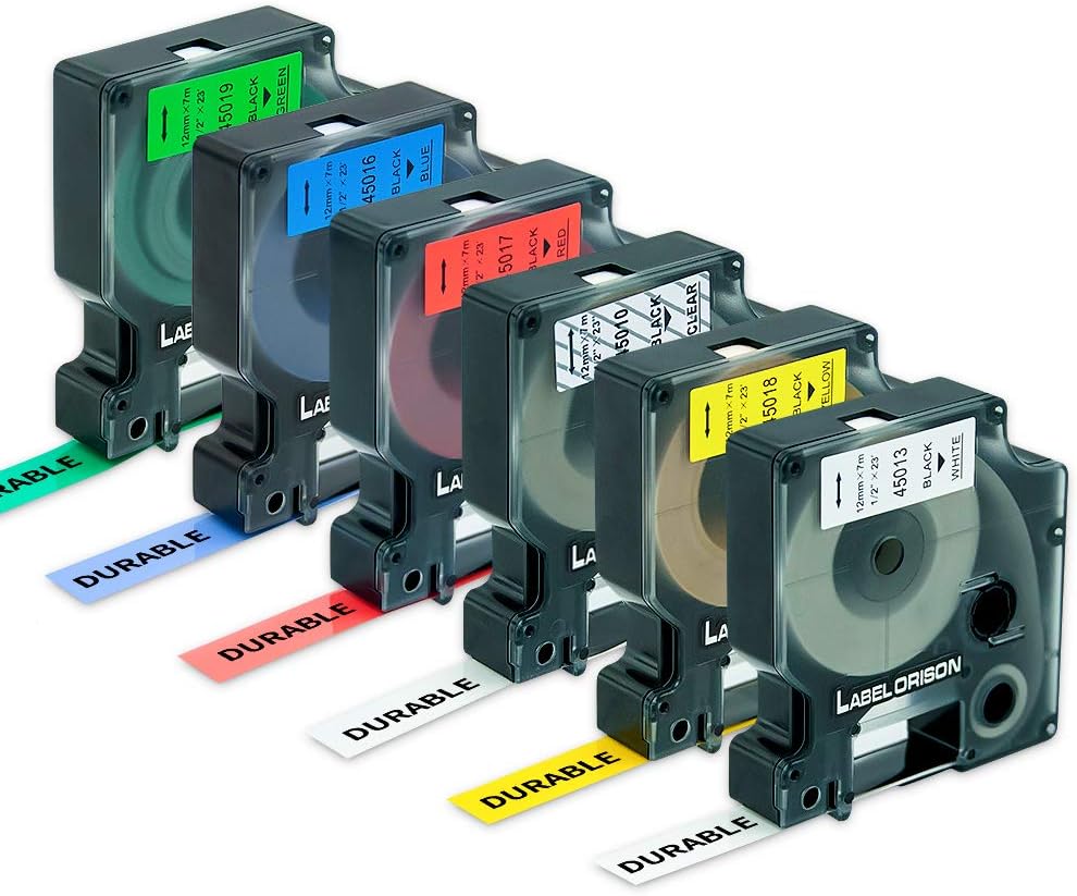 Label Orison Compatible with Dymo D1 Label Tape 12mm Combo Set 45010 45013 45016 45017 45018 45019 for LabelManager 160 280 210D 420P Label Makers