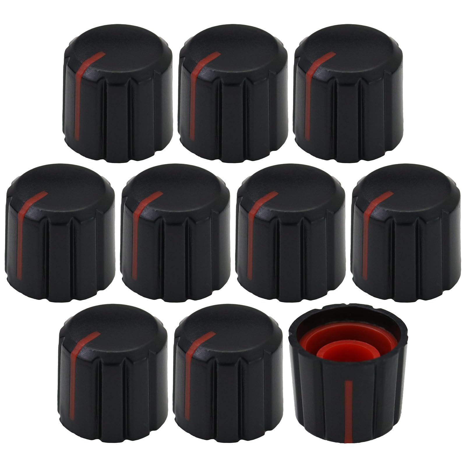 6mm Splined Hole Short Mixer/Equipment Control Knobs Pack of 10 (Red)