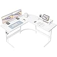 Cubiker L Shaped Desk, Computer Corner Desk, Gaming Desk with Monitor Stand, Home Office Study Writing Workstation, Space-Saving（47 Inch White）