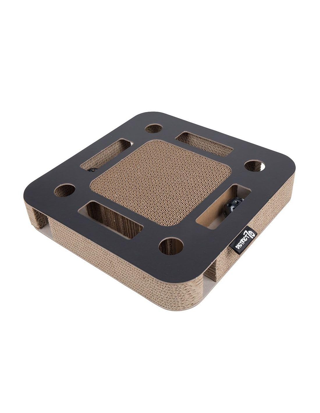 District 70 SPY - Interactive Corrugated Card Cat Toy with Marble Run - 35 x 35 x 6 cm (One Size) - Black