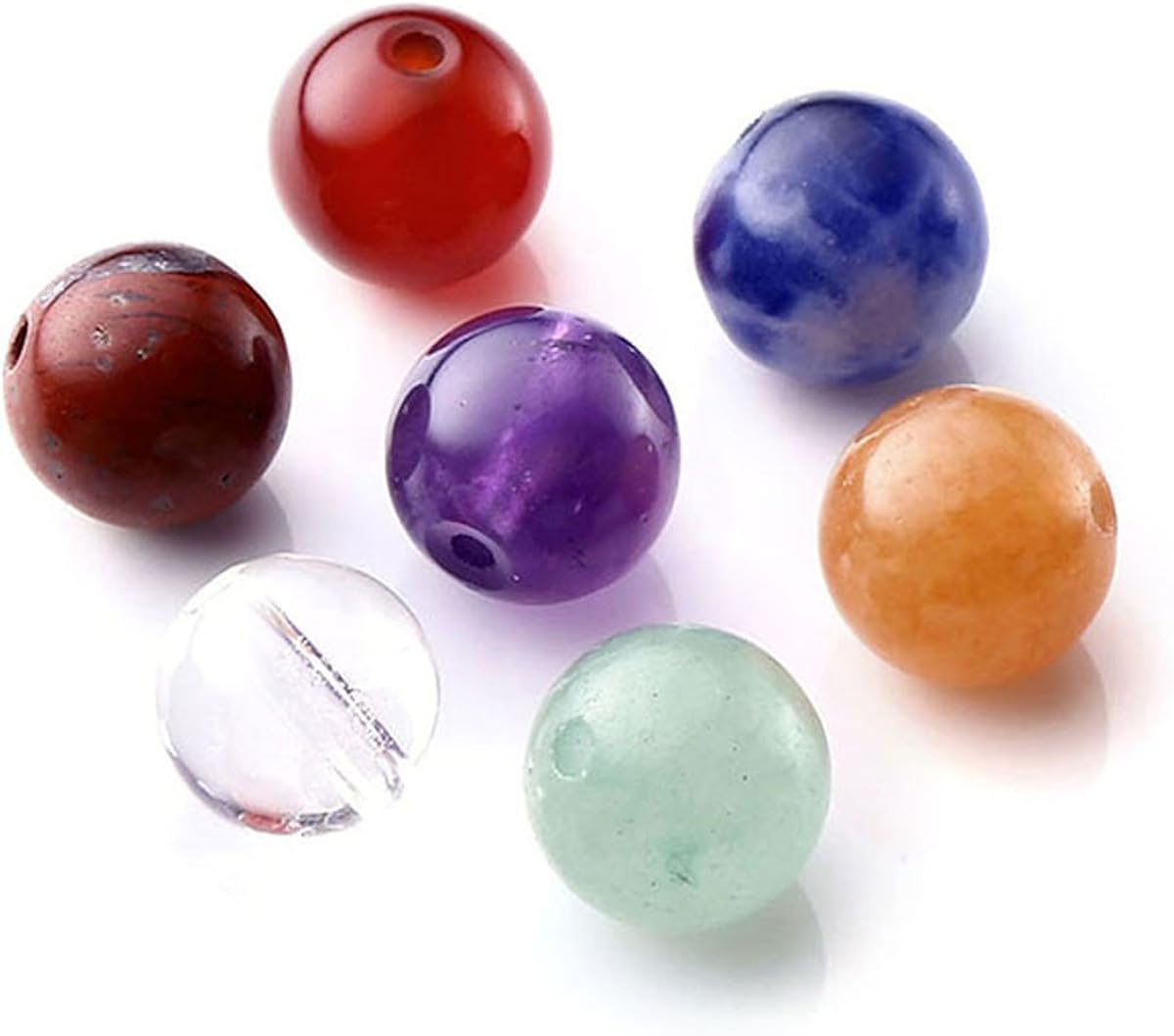 QGEM 7 Chakra Beads, Drilled Round Loose Beads, Healing Crystals for