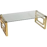 Cortesi Home Laila Coffee Table in Gold Stainless Steel and Clear Glass 48"