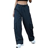 Uyvora Cargo Pants Women High Waisted Baggy Y2K Straight Leg Pant Streetwear Parachute Pant with 7 Pockets