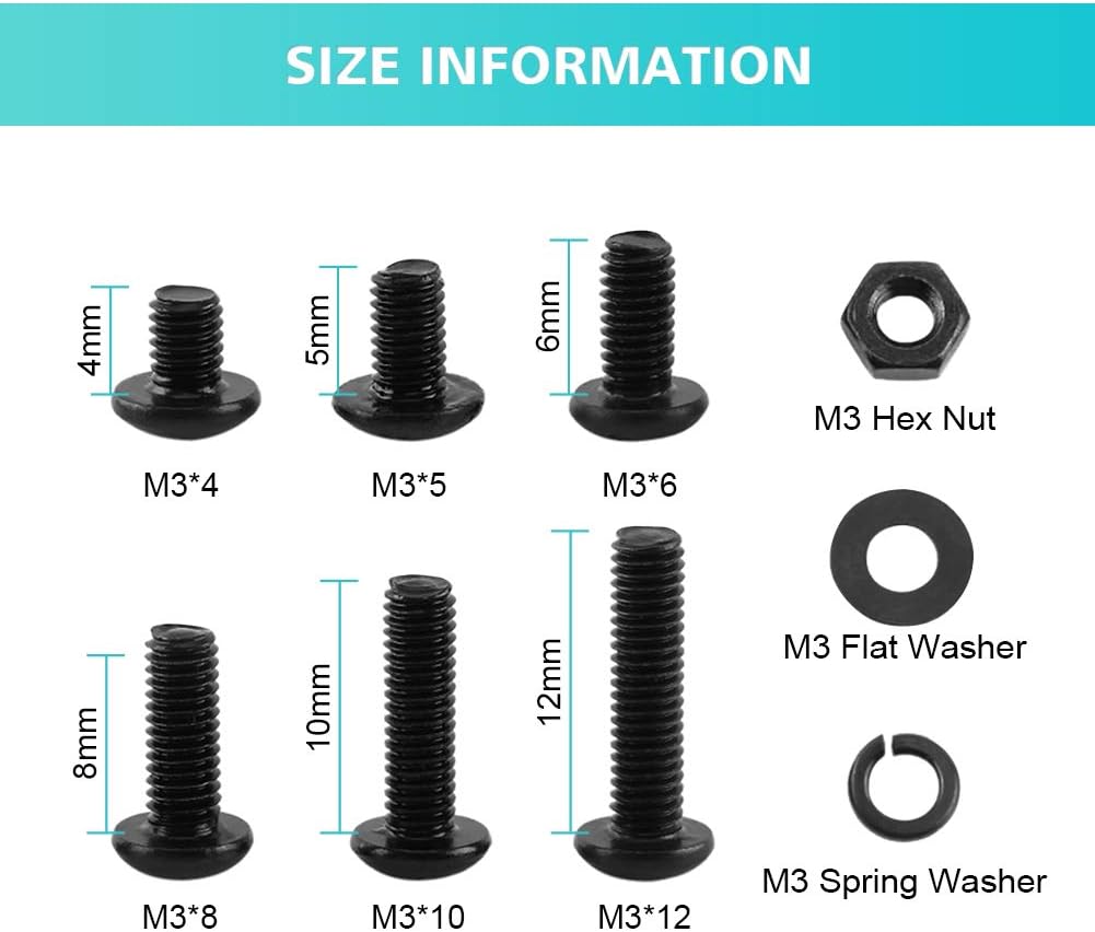M3 Screws with Nuts and Washers Assortment Set, 300 Pcs Hex Socket Head Screws Assorted - Image 5