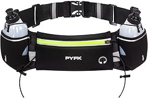 PYFK Upgraded Running Belt with Water Bottles, Hydration Belt for Men and Women, Water Bottle Holder Running Pouch Belt, Fanny Pack Fits 7 inches Phones, Waist pack for Running Hiking Climbing