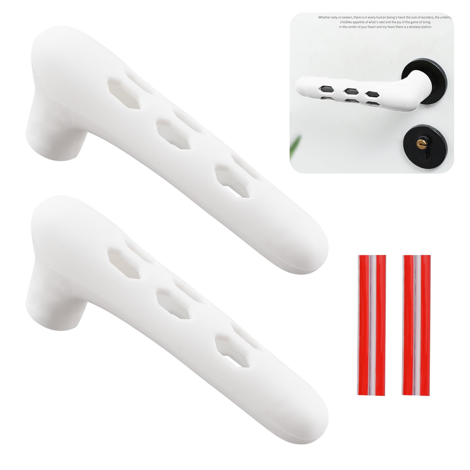 UFURMATE Door Handle Covers, 2Pcs White Hollow Door Knob Covers Silicone Door Handle Glove Covers Anti-Static Safety Door Knob Protector for Flat Square Door Levers — image 1