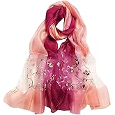 GOFINEE Women Silk&Wool Gradient Embroidered Scarf Headwrap Shawl