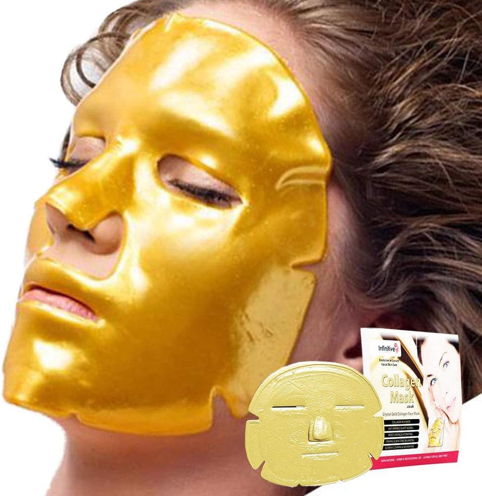 50 x Infinitive Beauty 24K Gold Collagen Crystal Face Mask – Anti-Aging Gel Sheet Mask for Wrinkles, Hydration, and Skin Firming, 10-Pack, Professional Facial Skincare Treatment