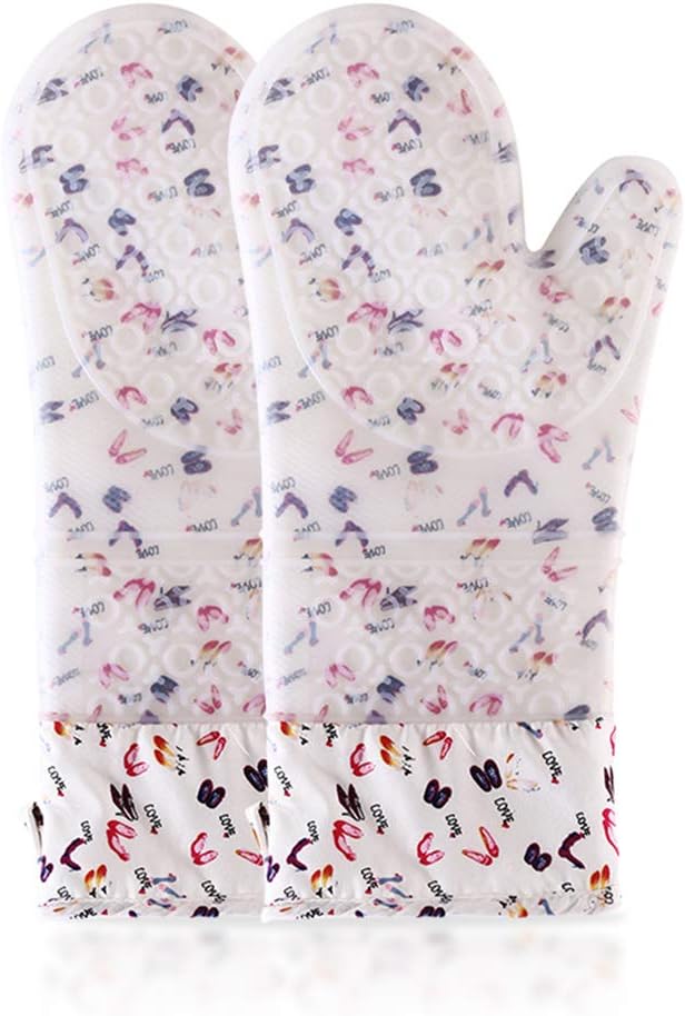 Oven Mitts Transparent Clear Silicone Shell Cotton Lining, Heat Resistant to 500 F Kitchen Oven Gloves Pot Holder Cooking, Barbecue Cooking Baking,A