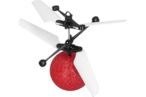 AUNMAS Kids Flying Ball Toy LED Light Up Reinforced Wind Blade Gyroscope USB Charging Indoor Smart (Red)