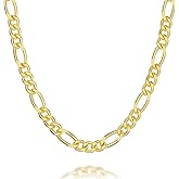 Rewizoo Necklaces 14K Gold Necklace for Women Non Tarnish Gold Necklaces for Mens Necklace Chain 7mm Figaro Chain for Men Available 16 ” to 26 ”