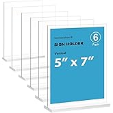newnewshow 5“x7” Acrylic Sign Holder 6 Pack Vertical T Shape Double-Sided Desktop Display Holder