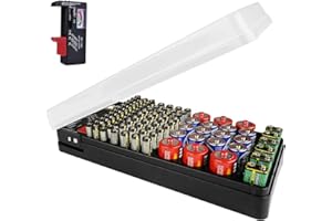 LUEXBOX Battery Organizer Storage Case Holder with Tester Holds 98 Battery