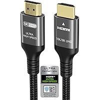 Ubluker 10K 8K 4K HDMI Cable 48Gbps 8 FT, Certified Ultra High Speed HDMI® Cable 4K 240Hz 144Hz 120Hz 8K60Hz 0.01ms HDR10+ eA