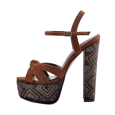 Onlymaker Frauen Sandaletten Peeptoe Plateau Blockabsatz Sandalen Pumps mit Stickerei Design