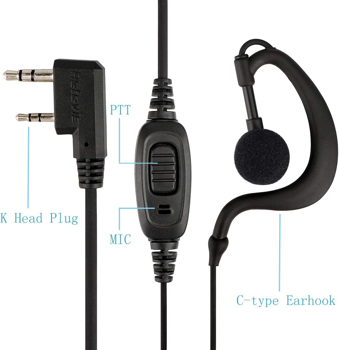 Retevis Walkie Talkie Earpiece with Mic 2 Pin G-Shape Headset Compatible with BaoFengUV 5R ESynic Maylawn Kenwood Proster RT24 RT622 RT27 RT668 RT619 Walkie Talkies (2 pcs) - Image 3