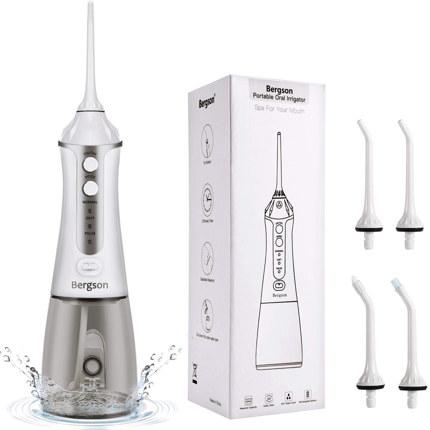 Cordless Water Flosser Professional Dental Oral Irrigator Bergson Portable Rechargable Ipx7