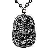 ASGIFT Obsidian Lucky Necklace Power Stone Amulet Protection Pendant with Adjustable Bead Chain Healing Crystal Spiritual Gift