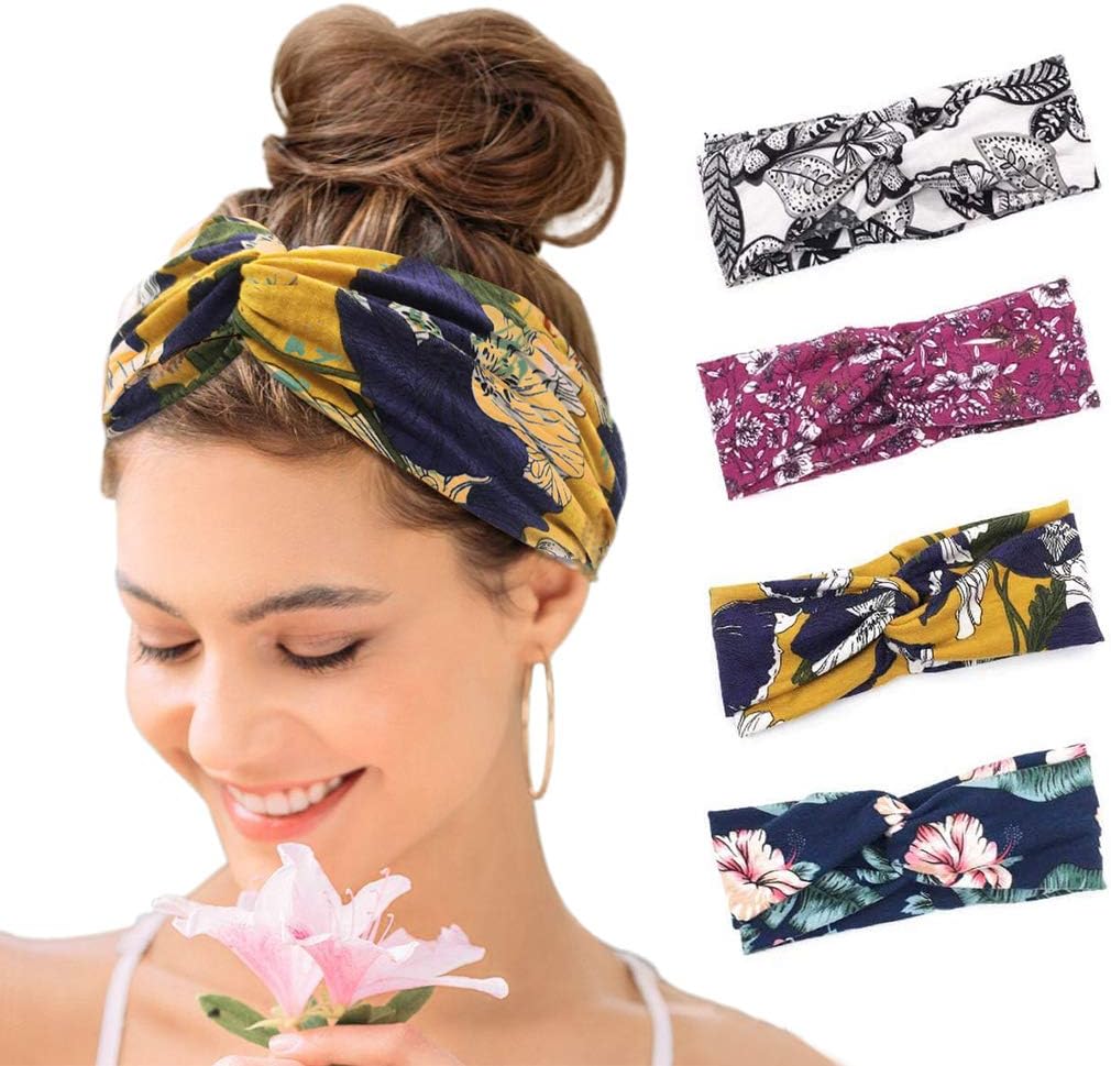 KAVYA Wide Headbands for Women's Hair Headband Soft Head Bands Adult Women Hairband Turban Flower Cotton Head band Everyday Yoga Sport Fitness