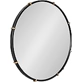 Kate and Laurel Venturi Modern Round Metal Wall Mirror, 27 Inch Diameter, Black and Gold, Minimal Circle Bathroom Mirror with