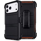 Defender for iPhone 17 Pro Max Case with Clip Holster,Heavy Duty Rugged Full-Body,2 Layers of Sturdy,Anti-Drop,Military-Grade Defender Cover for iPhone 17 Pro Max Phone Case (Black & Orange)