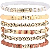Sither Heishi Clay Bead Bracelets Pack for Women Bohemian Friendship Stretch Bracelets Set Stackable Gold Beaded Bracelets Jewelry for Gift