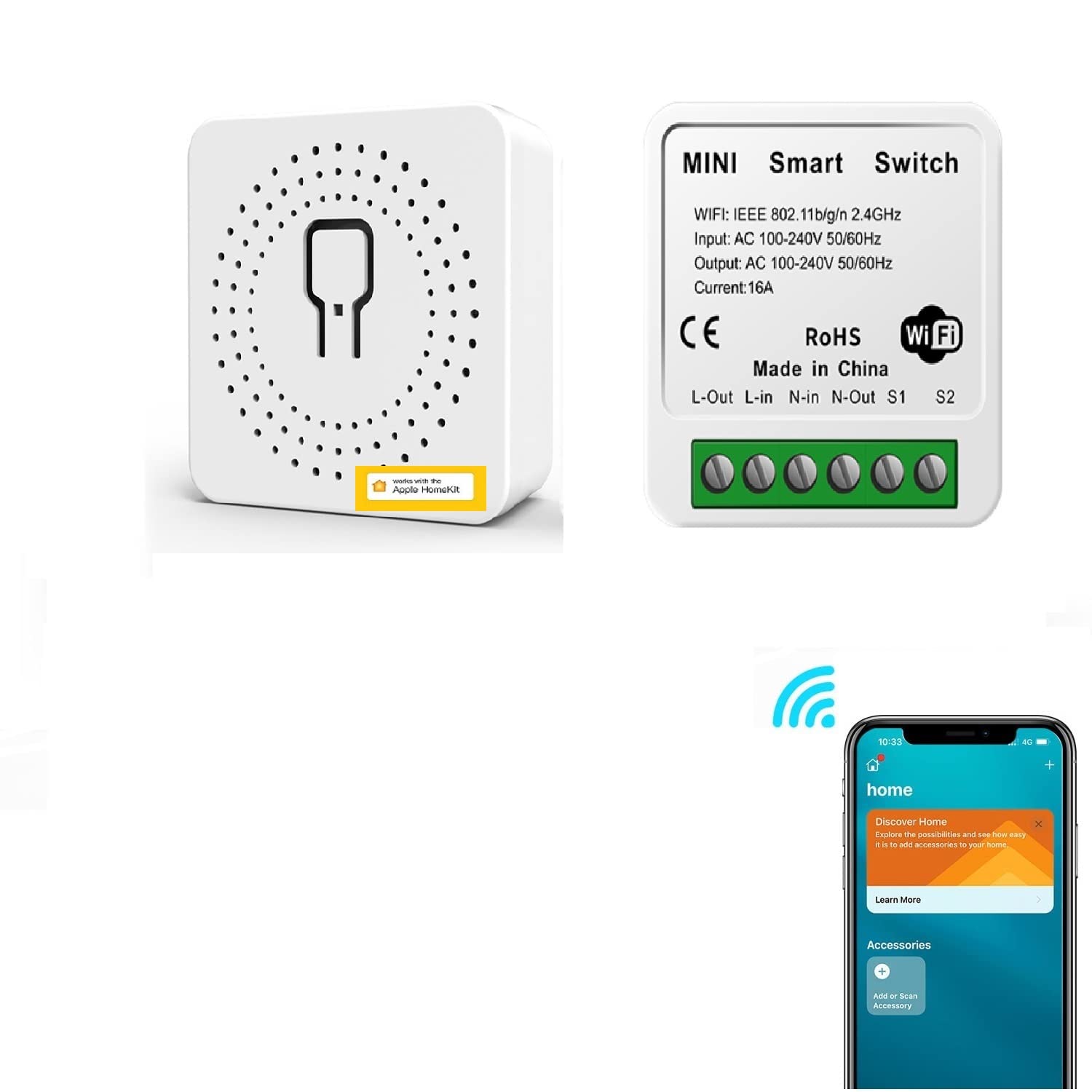 Smart Light Switch 2 Way 16A WiFi Switch Works with Apple HomeKit/Alexa/Google Home, APP Remote/Voice Control and Timer Function, WiFi Relay for Most Appliances, No Hub Required 2 Pack