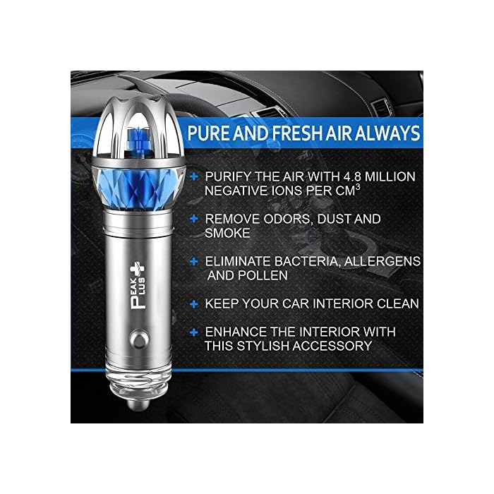 PeakPlus PPAIR6281 Car Air Purifier Ionizer Freshener, Removes Dust