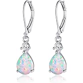925 Sterling Silver Blue Topaz/Amethyst/Rainbow Quartz CZ Teardrop Leverback Earrings Drop Dangly Gemstone Earings Hypoallergenic Birthday Jewelry Gifts for Women