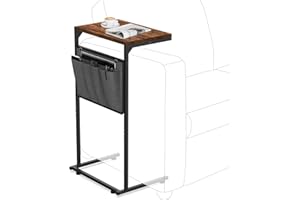Vantic C Shaped End Table, Small Side Table for Couch and Recliner, Slide Under Sofa Tray Desk with Storage Bag for Living Room and Bedroom, Rustic Brown