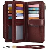 Mayski Wallet for Women Large Capacity Bifold RFID Blocking Vegan PU Leather Credit Card Holder Wristlet Women Wallet with Zipper Coin Pocket, 27 Card Slots & 3 ID Windows