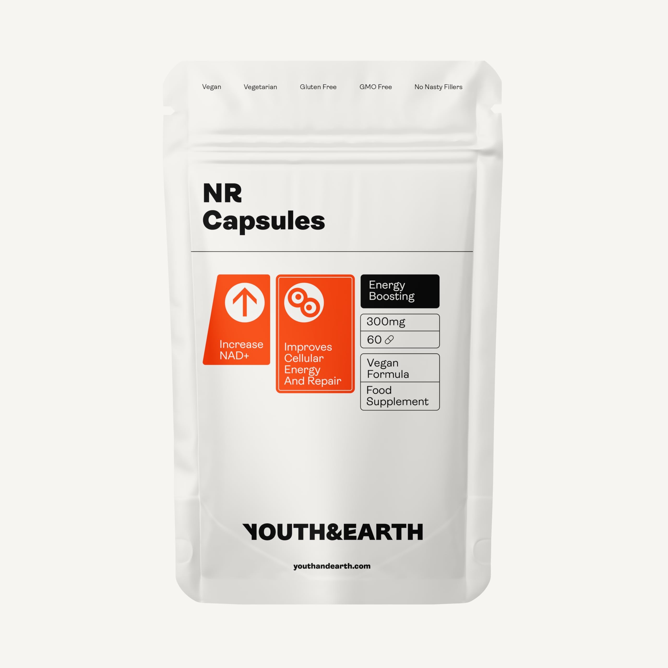 Youth & Earth NR (Nicotinamide Riboside Chloride) 300mg | NAD+ Booster Delayed Release Capsules for Anti-Aging | Support Energy Metabolism - Promotes DNA Repair & Cardiovascular Health | 60 Capsules