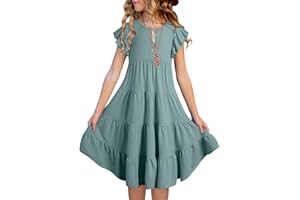 blibean Girls Summer Boho Sun Dress Tween Ruffles Tiered Dresses Size 6-15 Years