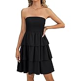 Rooscier Women's Strapless Smocked Tube Dress Ruffle Tiered Layered A Line Flowy Mini Dress