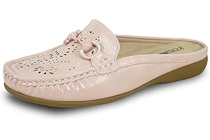 kozi Women Comfort Flat Shoe Mule Casual Slip-On Loafer with Round Moc Toe Black Beige Pink Teal White