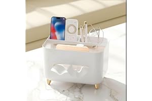 WADY Rectangular Tissue Box, Tissue Box Cover Holder,Napkin Tissue Organizer with Storage, Tissue and Remote Control Holder f