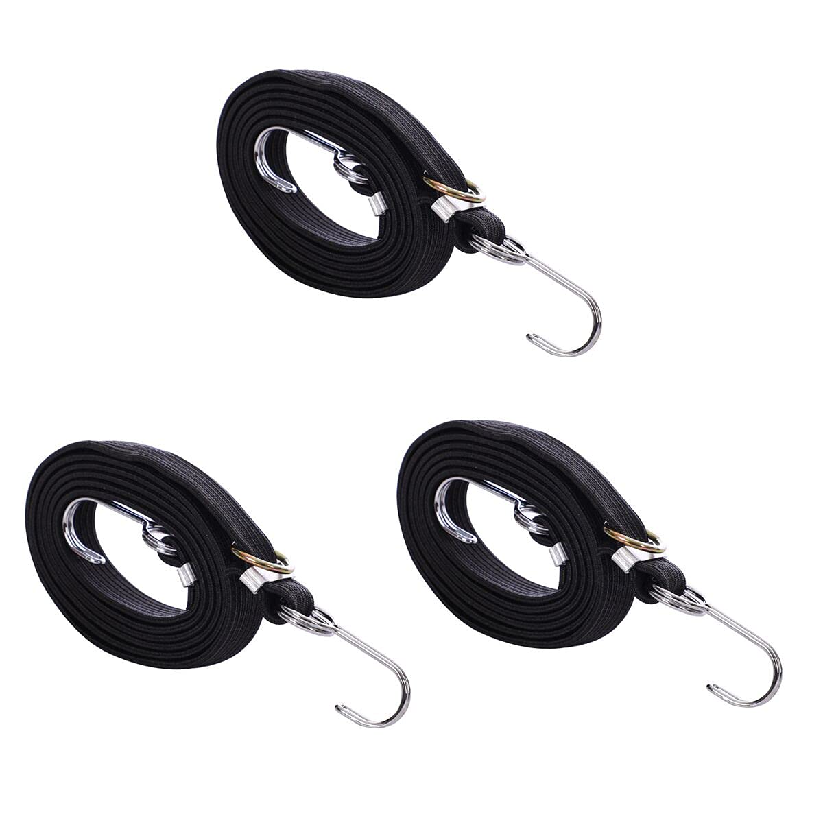 Tiardey 3pcs 80inch Adjustable Flat Bungee Cords Latex Straps with Buckle & Hooks for Cart,Heavy Duty Cargo,Camping,Gardening, Clothesline - Black