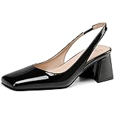 Women's Slingback Block Low Heels Pumps Closed Square Toe Slip On Chunky Heel Work Party Wedding Office Dress Shoes Comfortable Elegant,Black 38
