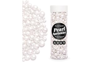 Sweet Spell White Pearl Sprinkles for Cake Decorating (130g/ 4.6oz) - Sugar Candy Ball Pearls for Cupcakes, Ice Cream Toppers
