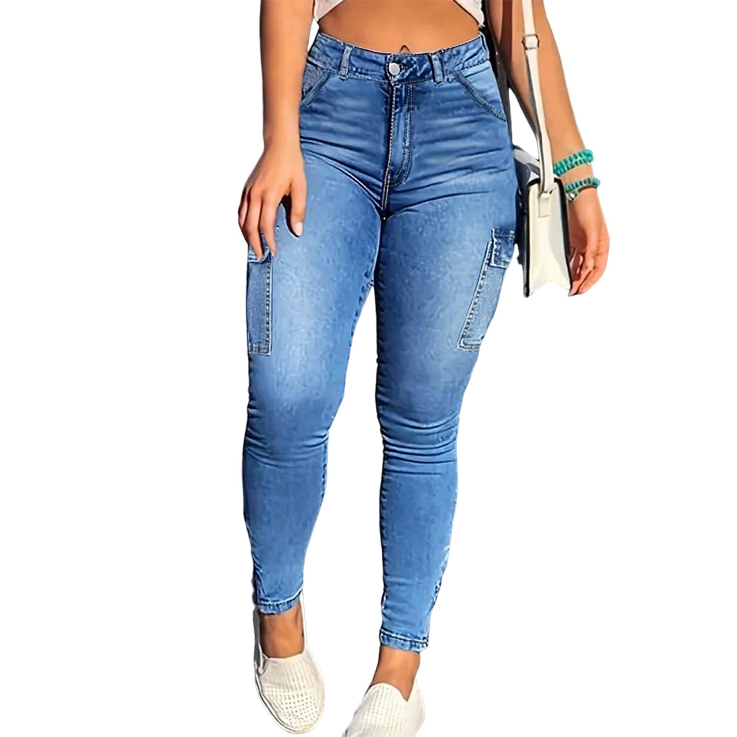 Photo 1 of AprPith Skinny Cargo Pants Women High Waisted Jeans Stretch Fashion Casual with Flaps 6 Pockets Dark Blue
SIZE M