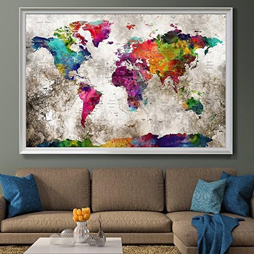 Push pin travel map Wall Art Print, Extra Large Wall Art Push pin world travel map, world map poster, World Travels Map, Map Art Print (L31)