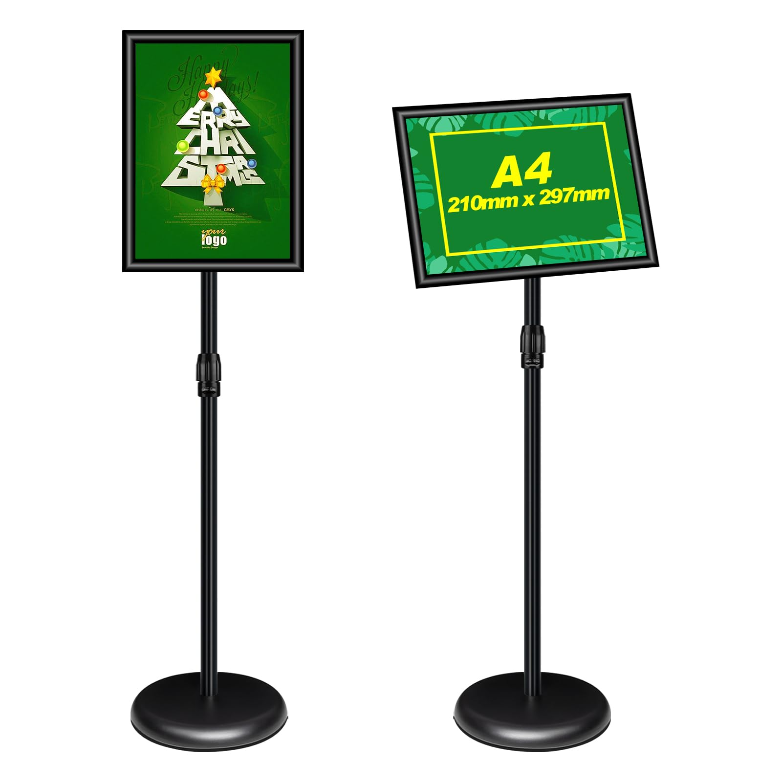 Mutualsign A4 Sign Holder Stand Adjustable Poster Display Stand, Aluminum Menu Stand Floor Display Stands Replaceable Advertisement with Stable Base (Black) — image 1