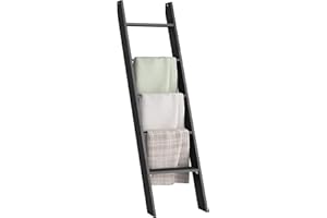 VASAGLE Blanket Ladder Decorative Farmhouse for The Living Room, 5-Tier Ladder Shelf, Ladder Rack for Storage and Decor, Ebony Black ULLS018B56