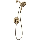 Delta Arvo 14 Series Brushed Gold Shower Faucet Set with In2ition 2-in-1 Dual Shower Head with HandHeld Spray Combo, Valve Trim Kit, Champagne Bronze 142840-CZ-I (Valve Included)