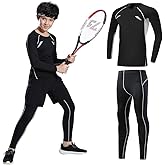 Tesuwel 2/3/4 Pcs Boys Girls Base Layer Athletic Compression Leggings and Shirts Thermal Underwear Set Running Pants Tights