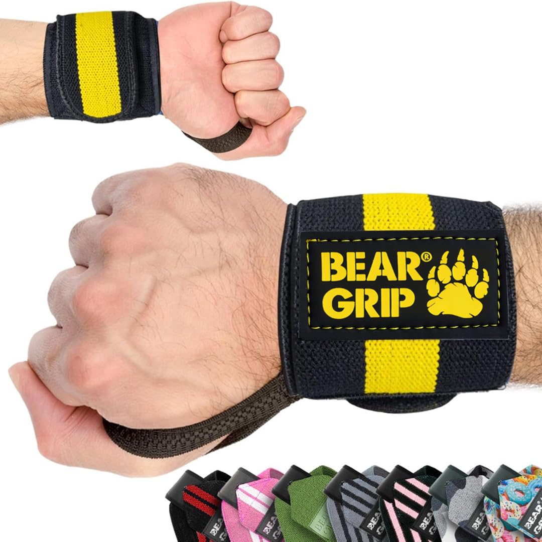 BEAR GRIP - Weight lifting wrist support wraps (Sold in pairs) (YELLOW)