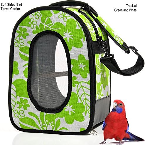 Soft Sided Bird / Parrot Travel Carrier (Green / White, Large)